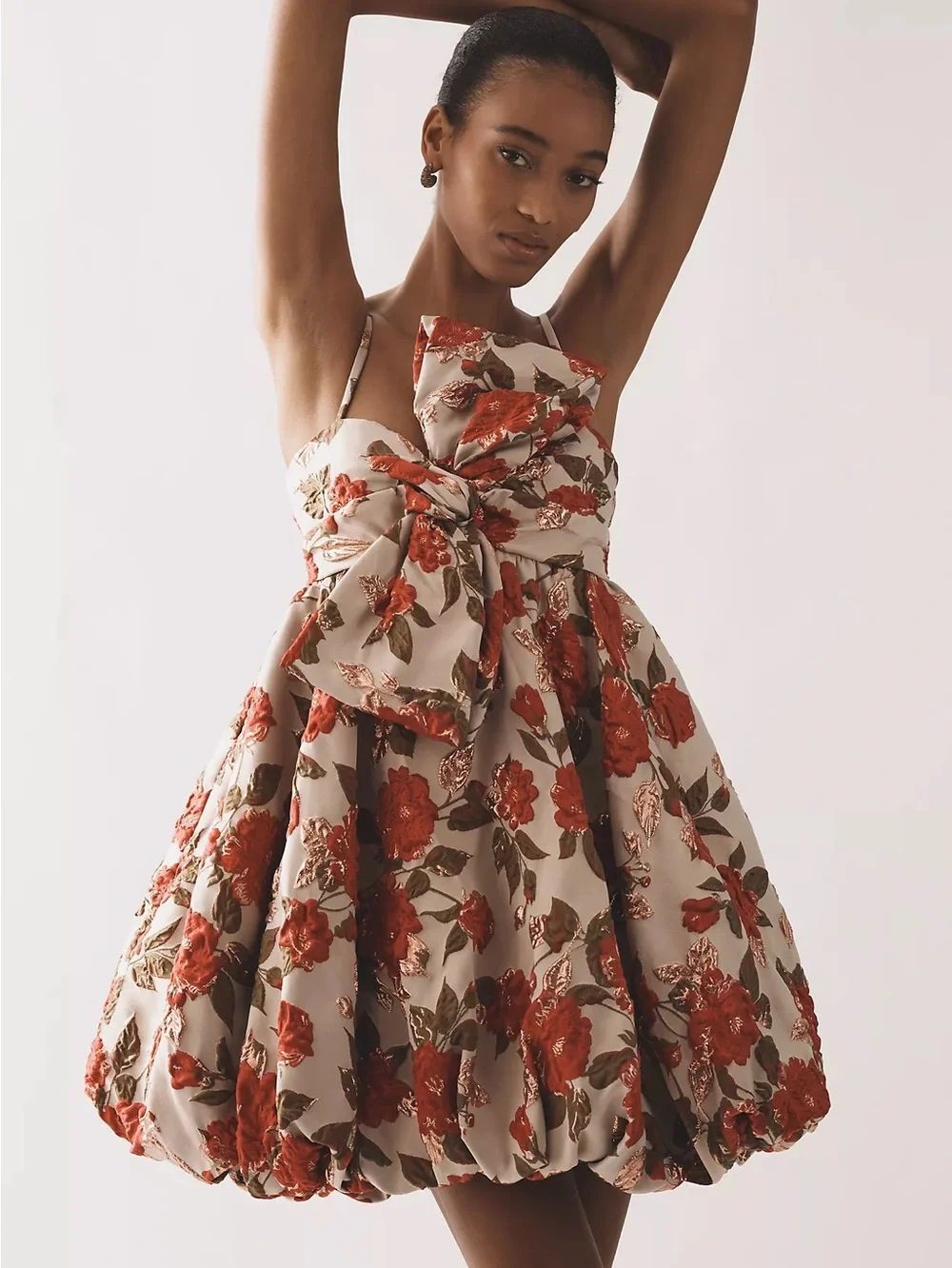 Anthropologie Mac Duggal Size 12 Sleeveless Bow Brocade Bubble Floral Mini Dress